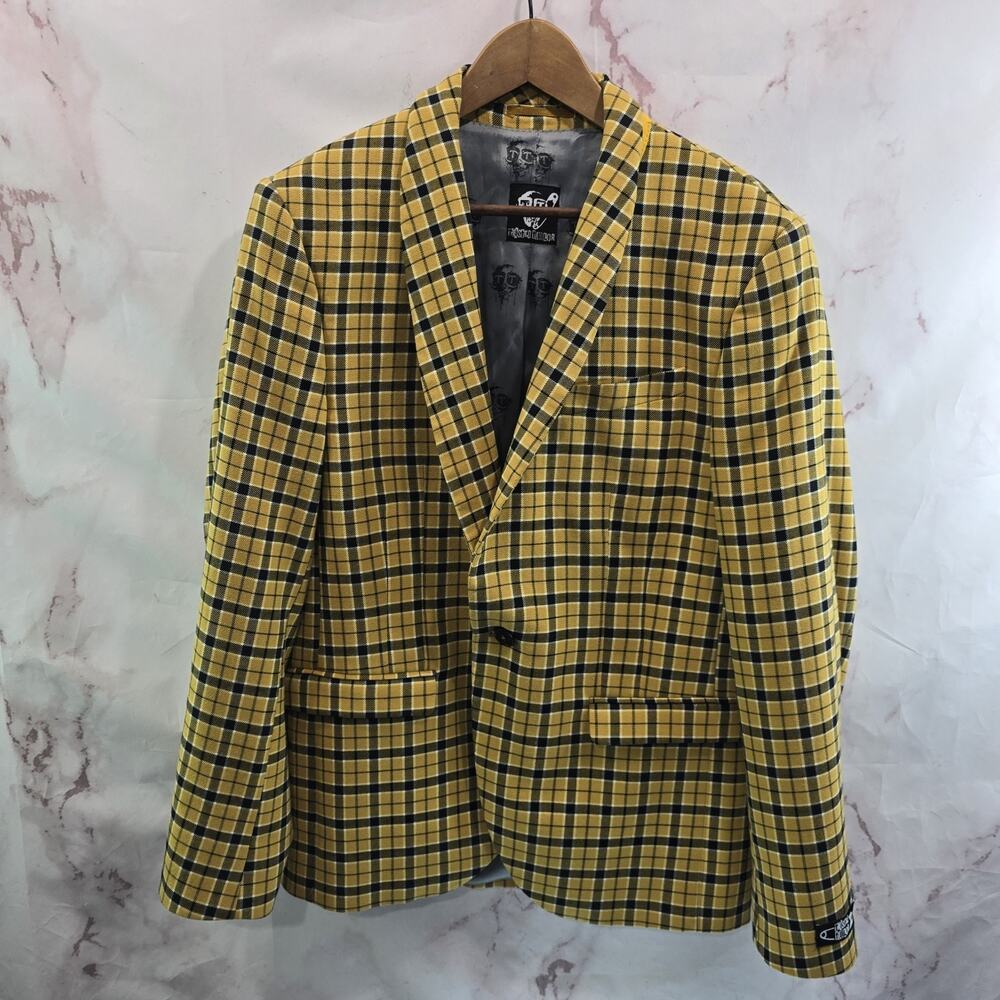 Twisted Tailor Blazer Mens 42R Yellow Black Plaid Sport Coat Suit Jacket Austin